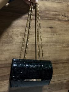 Chic Black Croc Embossed Clutch Bag