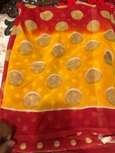 Charming Red &amp; Yellow Polka Dot Saree