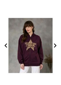 Burgundy Zip-Up Star Graphic Hoodie