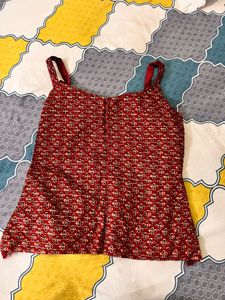 Red Printed Sleeveless Top