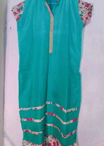 Woman Floral Kurti beaded collar neck.