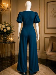 Elegant Teal Jumpsuit with Tie Detail
