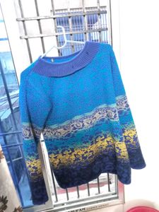 Patterned Blue Knit Sweater