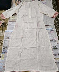Elegant White Kurta with Coral Palazzo Pants