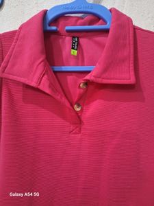 Tokyo Talkies Women Pink Sleeveless Polo Collar Cr