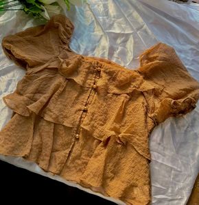 Ruffled  Brown Boho Blouse/Top
