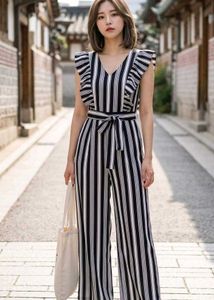 stripped black white jumpsuit