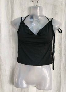 Sleek Black Halter Neck Crop Top