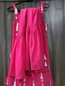 Vibrant Pink Kurta Set with Silver Embellishments