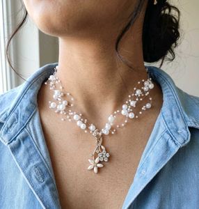 Elegant Pearl & Crystal Flower Necklace