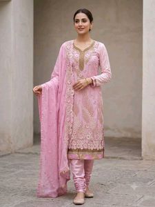 Elegant Pastel Pink Embroidered Salwar Suit with C