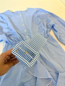 Blue Gingham Tiered Ruffle Dress
