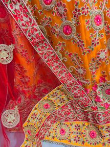 Exquisite Yellow &amp; Red Embroidered Lehenga Choli