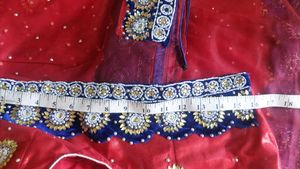 Red saree Set with blue velvet border