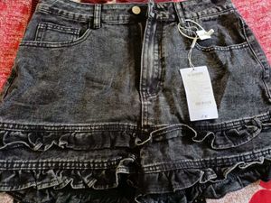 High Waist Ruffle Denim Shorts