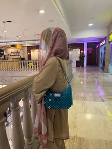 blue one side floral beaded bag