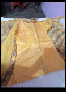 Elegant Yellow Embroidered Gaown Set with koti