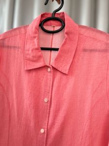 Coral Linen Blend Open Collar Shirt