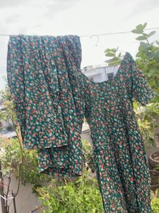 Green Floral Kurta Set