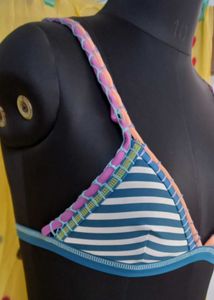 Striped Bikini Top with Crochet Straps