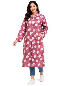 Daisy Print Long Raincoat Coat for Women