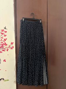 Black Polka Dot Pleated Midi Skirt