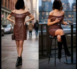 Chic Off-Shoulder Faux Leather Mini Dress
