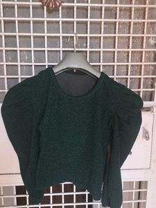 Sparkly Green Puff Sleeve Top