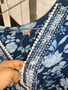 Blue Floral Printed Kurta