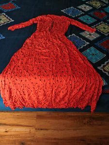 Vibrant Red Printed Anarkali Gown