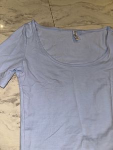 Light Blue Scoop Neck Crop Top
