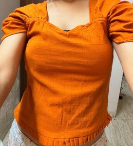 Stylish Orange Puff Sleeve Top