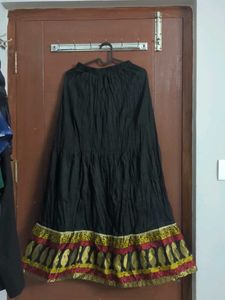 Statement Black Skirt with Golden Border