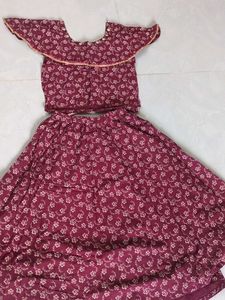 Maroon Floral Print Lehenga Choli Set