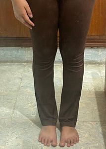 Brown Ribbed Flare Leggings - High waisted