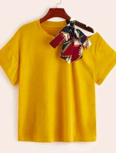 Yellow T-Shirt with Scarf Detail