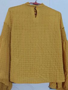 Mustard Yellow Textured Mock Neck Top