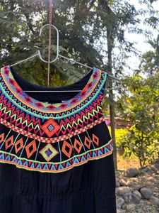 Boho Embroidered Black Maxi Dress