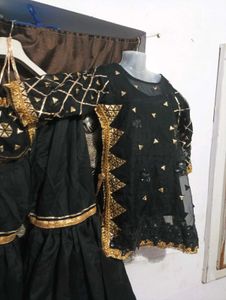 Elegant Black &amp; Gold Kurti with duppatta and ghara