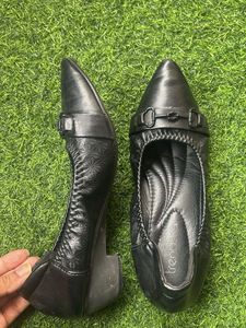 Black Leather Comfort Heels