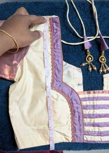 Elegant Cream &amp; Lavender Silk Readymade Blouse