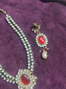 kundan Red Stone Necklace and Earrings Se