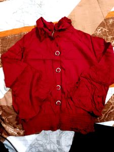 Red Button-Up Blouse
