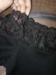 Chic Black Off-Shoulder Lace Trim Top