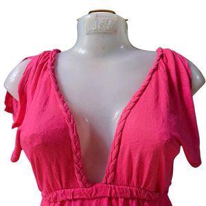 V-Neck Braided Detail Pink Top