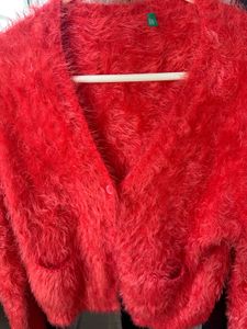 Red Fuzzy Knit Cardigan