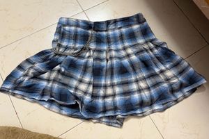 Blue Plaid Skirt with Chain Detail