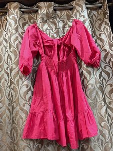 Vibrant Pink Puff Sleeve Dress