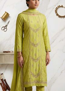 Elegant Lime Green Embroidered Kurta Set