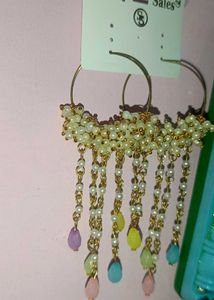 Boho Beaded Hoop Earrings with Charms